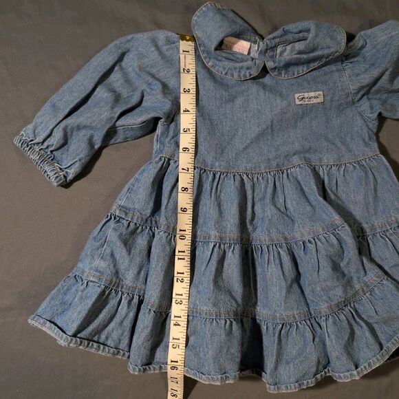 Vintage Baby Guess Denim Ruffle Dress Size 24 Months Button Up Tiered Blue CUTE - Picture 8 of 11